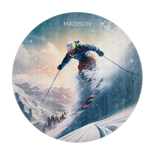 Aangepaste naam Mountain Skier Snijplank (Voorkant)