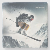 Aangepaste naam Mountain Skier Stenen Onderzetter (Voorkant)