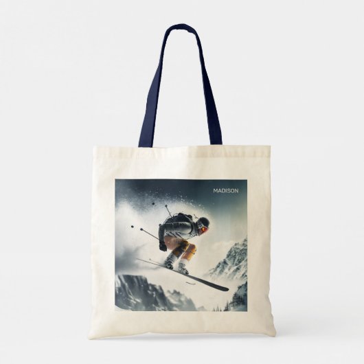 Aangepaste naam Mountain Skier Tote Bag (Achterkant)