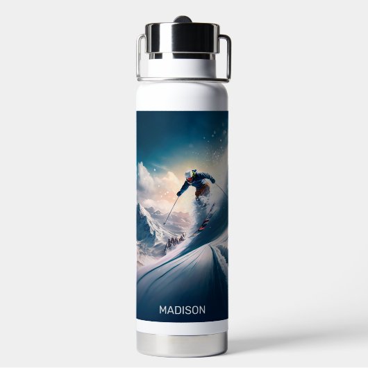 Aangepaste naam Mountain Skier Waterfles (Achterkant)