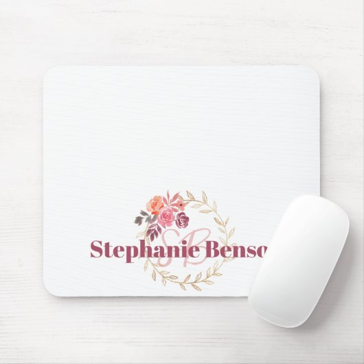 Aangepaste naam Mousepad | Mooie Waterverf Bloemen Muismat (Met muis)