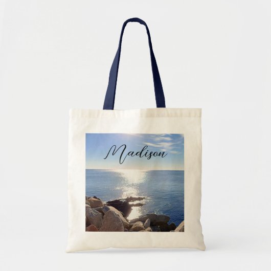 Aangepaste naam mousserende blauwe Oceaan Tote Bag (Voorkant)