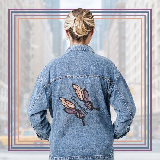 Aangepaste naam mozaïekvlinder denim jacket
