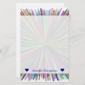 Aangepaste naam + Multicolored Line Burst Patroon Briefpapier (Voorkant / Achterkant)