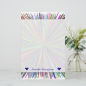 Aangepaste naam + Multicolored Line Burst Patroon Briefpapier (Staand voorkant)