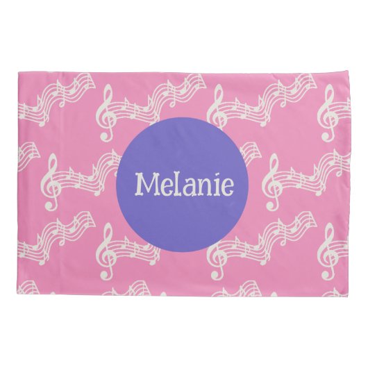 Aangepaste naam Musical Notes Girly Pink Kussenslo Kussensloop (Achterkant)