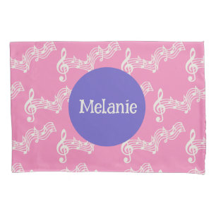 Aangepaste naam Musical Notes Girly Pink Kussenslo Kussensloop