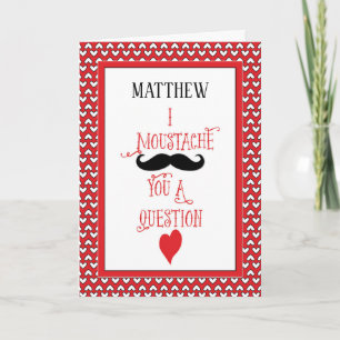 Aangepaste naam Mustache Valentijnsdag Red Hearts Feestdagen Kaart