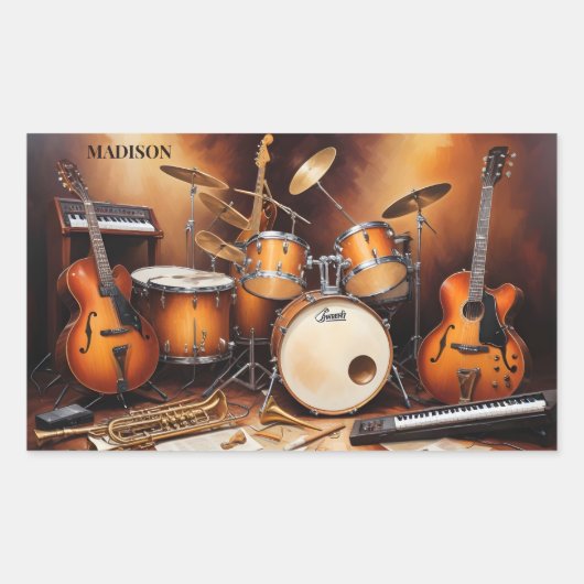 Aangepaste naam Muziekinstrumenten Rechthoekige Sticker (Voorkant)