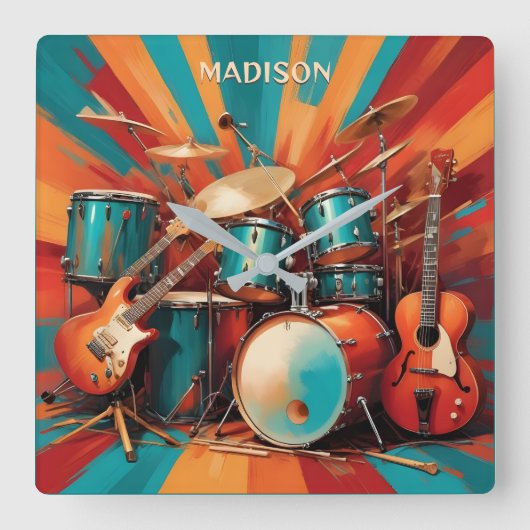 Aangepaste naam Muziekinstrumenten Vierkante Klok (Voorkant)