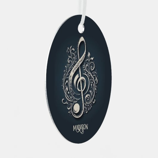 Aangepaste naam Muzikale Clef Note Metalen Ornament (Voorkant Rechts)