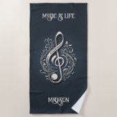 Aangepaste naam Muzikale Clef Note Strandlaken (Voorkant)