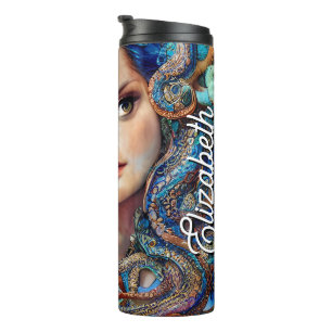 Aangepaste naam Mystic Blue Octopus Fantasy Godd Thermosbeker