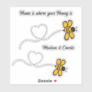 Aangepaste naam (namen) & tekst Happy Love Bees Sticker
