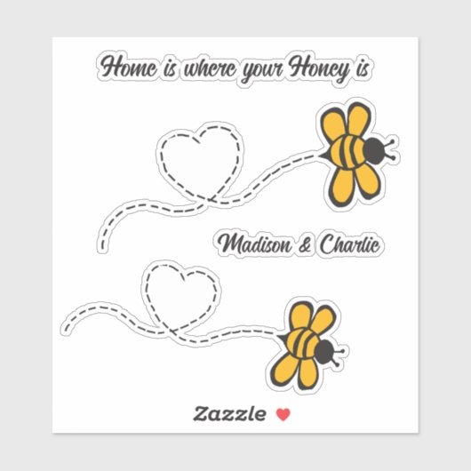 Aangepaste naam (namen) & tekst Happy Love Bees Sticker (Vel)