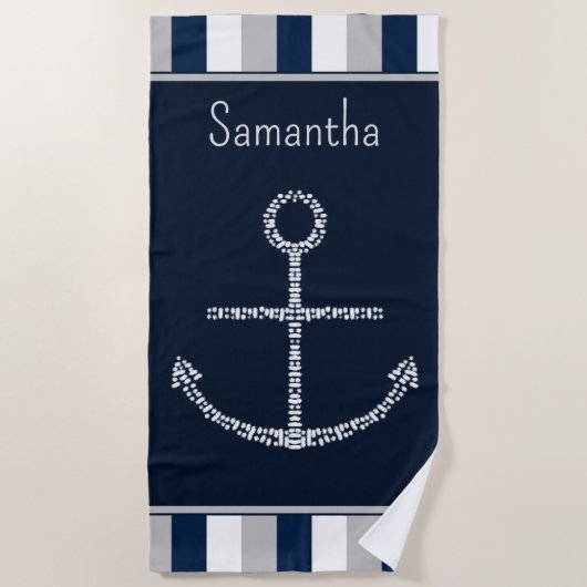 Aangepaste naam Nautical Anchor Strandlaken (Voorkant)