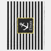 Aangepaste naam Nautical Black en White Anchor Fleece Deken (Voorkant)