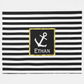 Aangepaste naam Nautical Black en White Anchor Fleece Deken (Voorkant (Horizontaal))