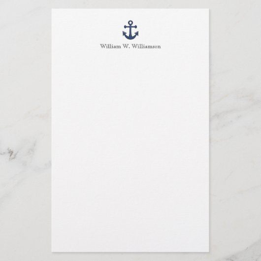 Aangepaste naam Nautical Blue Boat Anchor Briefpapier (Voorkant)