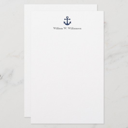 Aangepaste naam Nautical Blue Boat Anchor Briefpapier (Voorkant / Achterkant)