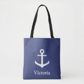Aangepaste naam Nautical Blue en White Canvas tas (Voorkant)