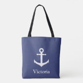 Aangepaste naam Nautical Blue en White Canvas tas (Achterkant)