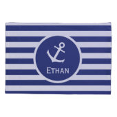 Aangepaste naam Nautical Blue en White Striped Kussensloop (Achterkant)