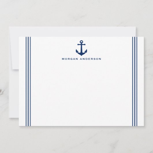 Aangepaste naam Nautical Boat Anchor Rope Stripe N Notitiekaartje (Voorkant)
