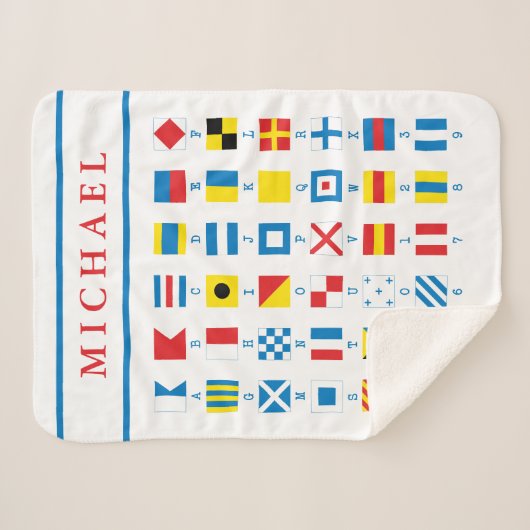 Aangepaste naam Nautical Flags Baby Boy Sherpa Bla Sherpa Deken (Voorkant (horizontaal))