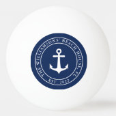 Aangepaste naam Nautical Navy Blue White Anchor Pingpongbal (Achterkant)