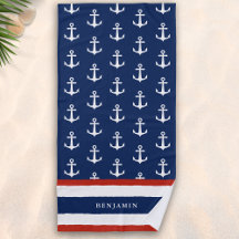 Aangepaste naam Nautical Navy Blue White Anchor