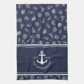 Aangepaste naam Nautical Navy Blue White Anchor Theedoek (Verticaal)