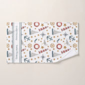 Aangepaste naam Nautical Ocean Sailboat Bad Handdoek (Handdoek)
