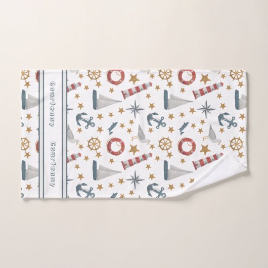 Aangepaste naam Nautical Ocean Sailboat Bad Handdoek (Handdoek)