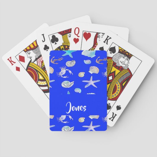 Aangepaste naam nautisch afdrukken op blauw pokerkaarten (Achterkant)