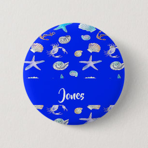 Aangepaste naam nautisch afdrukken op blauw ronde button 5,7 cm