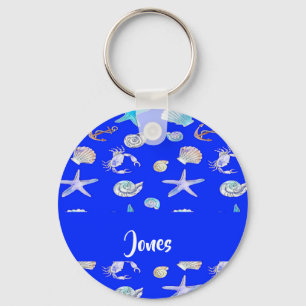 Aangepaste naam nautisch afdrukken op blauw sleutelhanger