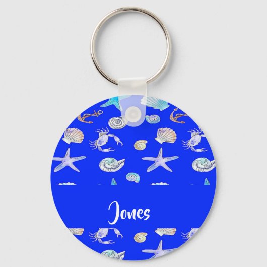 Aangepaste naam nautisch afdrukken op blauw sleutelhanger (Voorkant)