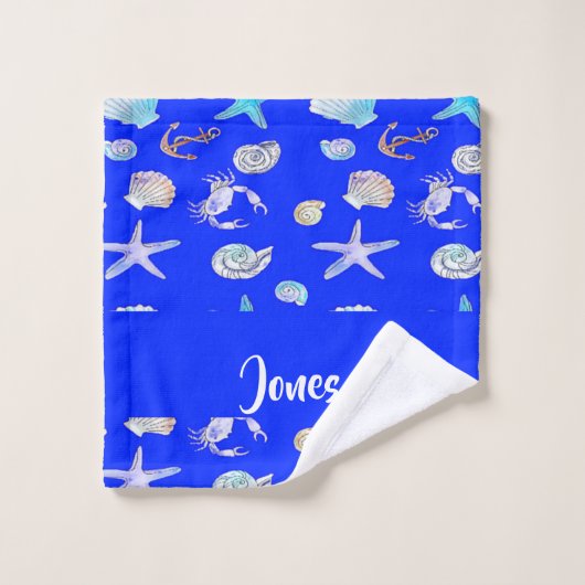 Aangepaste naam nautisch afdrukken op blauw washandje (Wasdoekje)