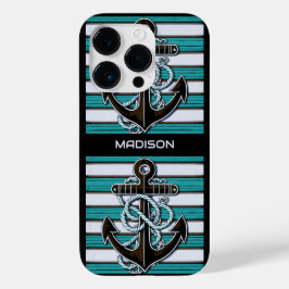 Aangepaste naam nautisch ankerpatroon Case-Mate iPhone 14 pro hoesje