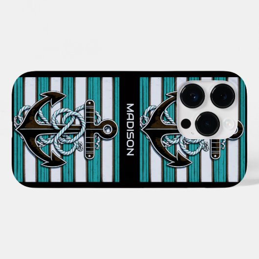 Aangepaste naam nautisch ankerpatroon Case-Mate iPhone case (Achterkant (horizontaal))