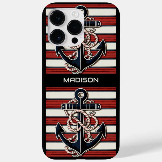 Aangepaste naam nautisch ankerpatroon Case-Mate iPhone case (Achterkant)