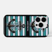 Aangepaste naam nautisch ankerpatroon iPhone hoesje (Achterkant horizontaal)