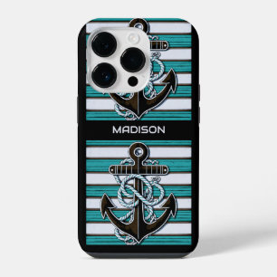 Aangepaste naam nautisch ankerpatroon iPhone 14 plus hoesje