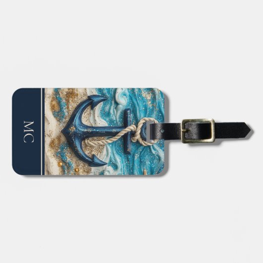 Aangepaste Naam Nautisch Ankerstrand Bagagelabel (Voorkant horizontaal)