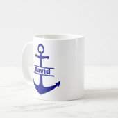 Aangepaste Naam Nautisch Blauw Anker Mok (Voorkant links)