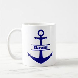 Aangepaste Naam Nautisch Blauw Anker Mok