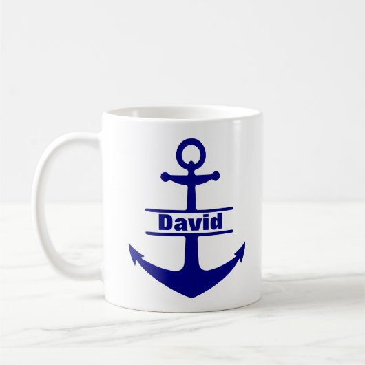 Aangepaste Naam Nautisch Blauw Anker Mok (Links)