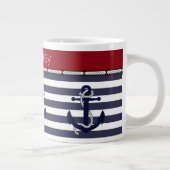 Aangepaste Naam Nautische Ankers Stripes Patroon Grote Koffiekop (Rechts)