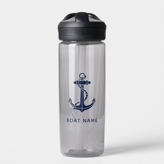 Aangepaste Naam Nautische Marine Blauw Anker Waterfles (Voorkant)